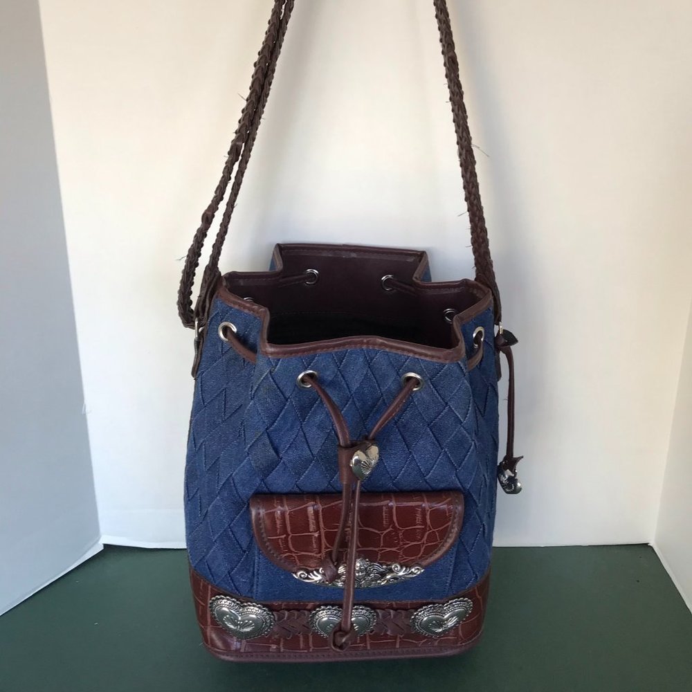 Stylish Blue Denim Bucket Style Purse